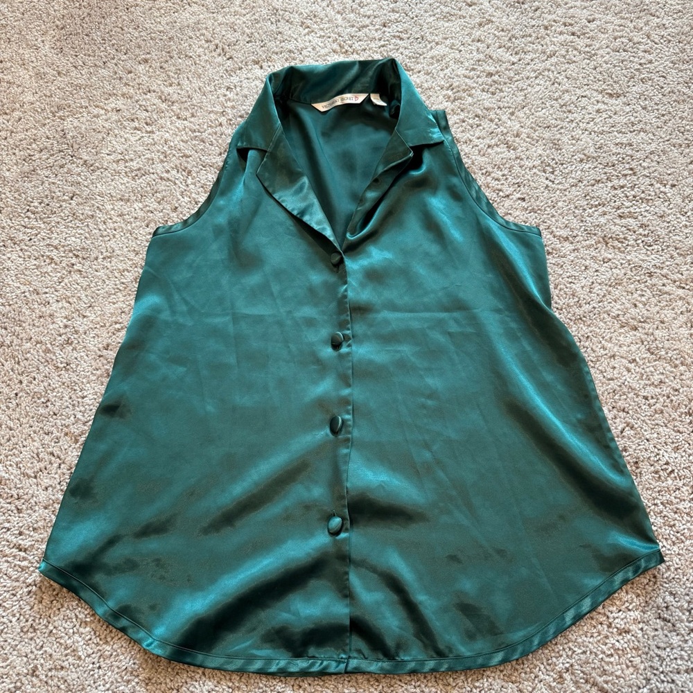 Vintage Victoria Secret Green Sleeveless Blouse Size Medium